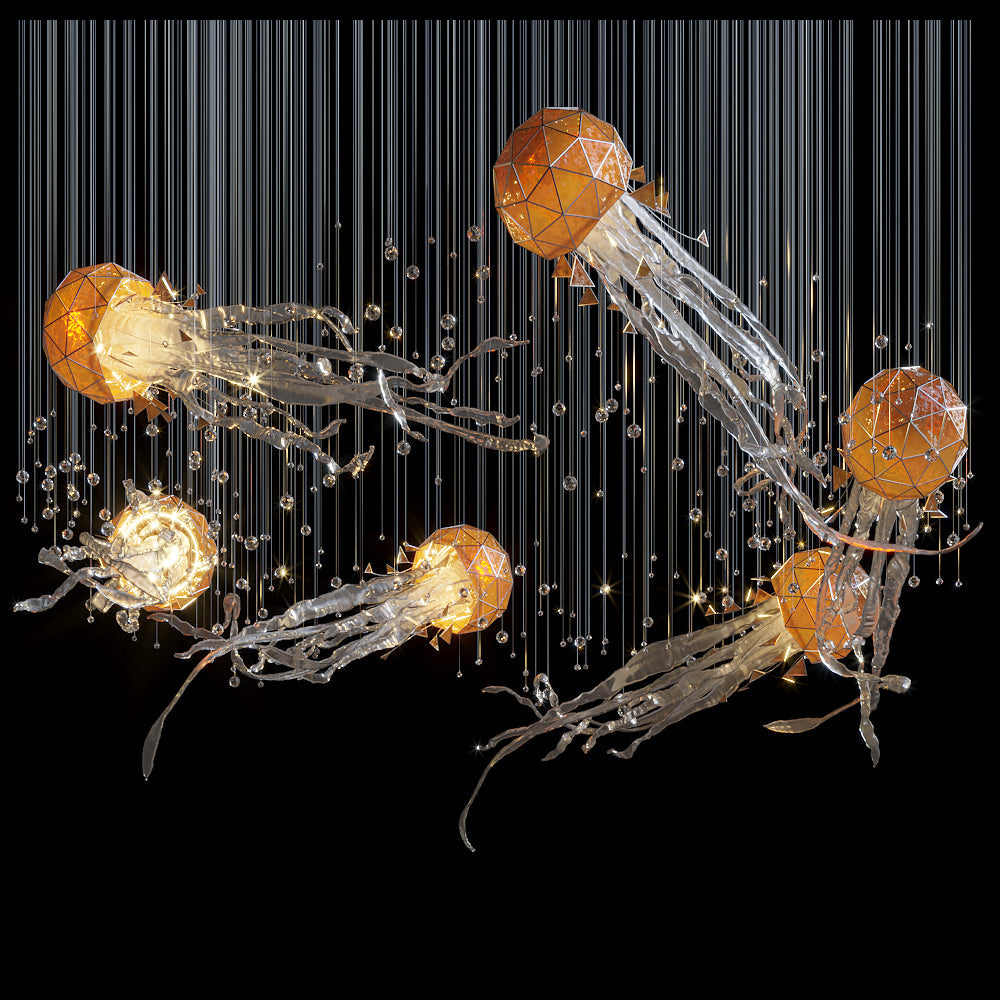 Amber Geometric Jellyfish Chandelier
