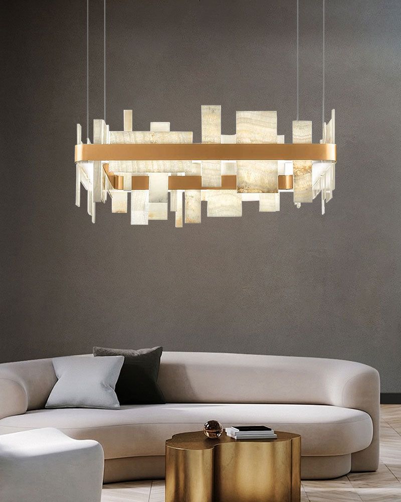 Long Cord Alabaster Ceiling Pendant Light Brushed Gold