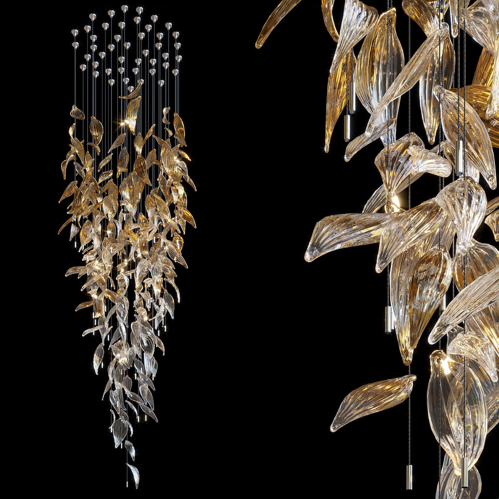 Gold Crystal Leaf Rain Chandelier