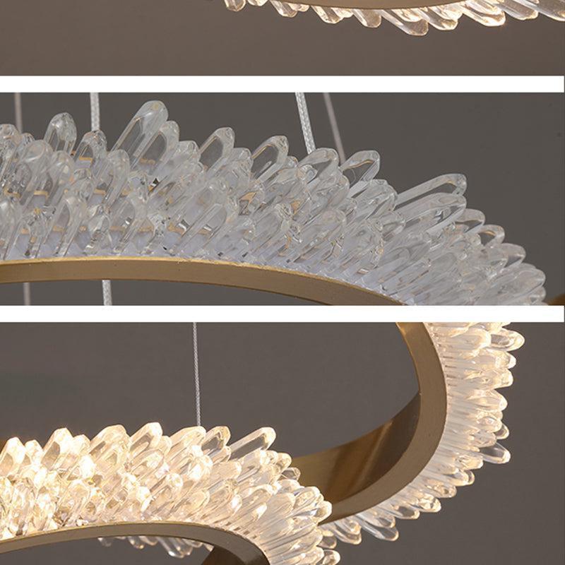 Staircase Quartz Modern Crystal Ring Chandelier by Bling Lighting Studio