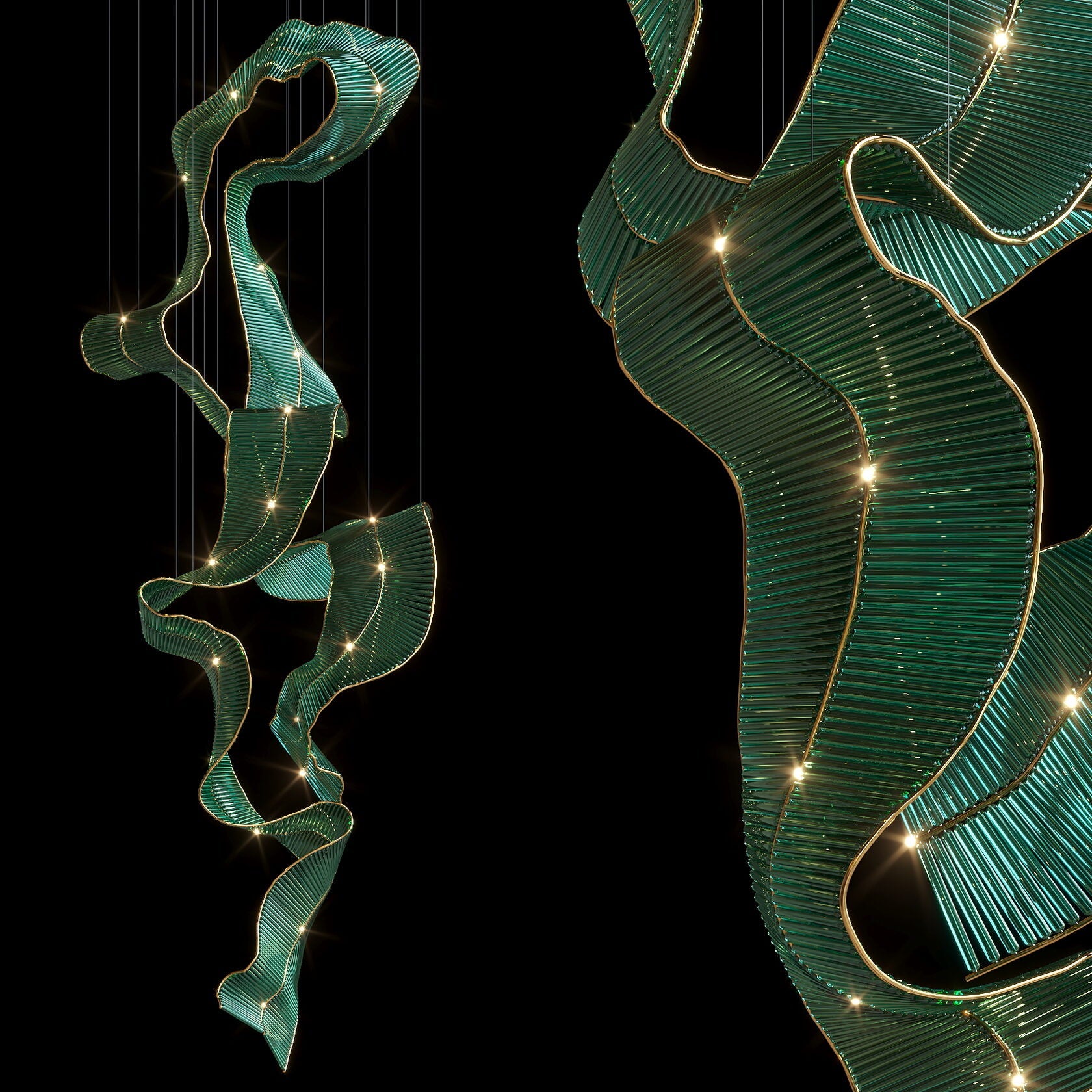 Green Ribbon Wave Chandelier