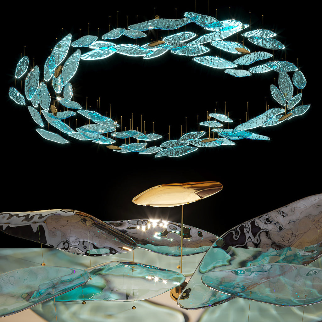 Aqua Glass Manta Orbit Chandelier