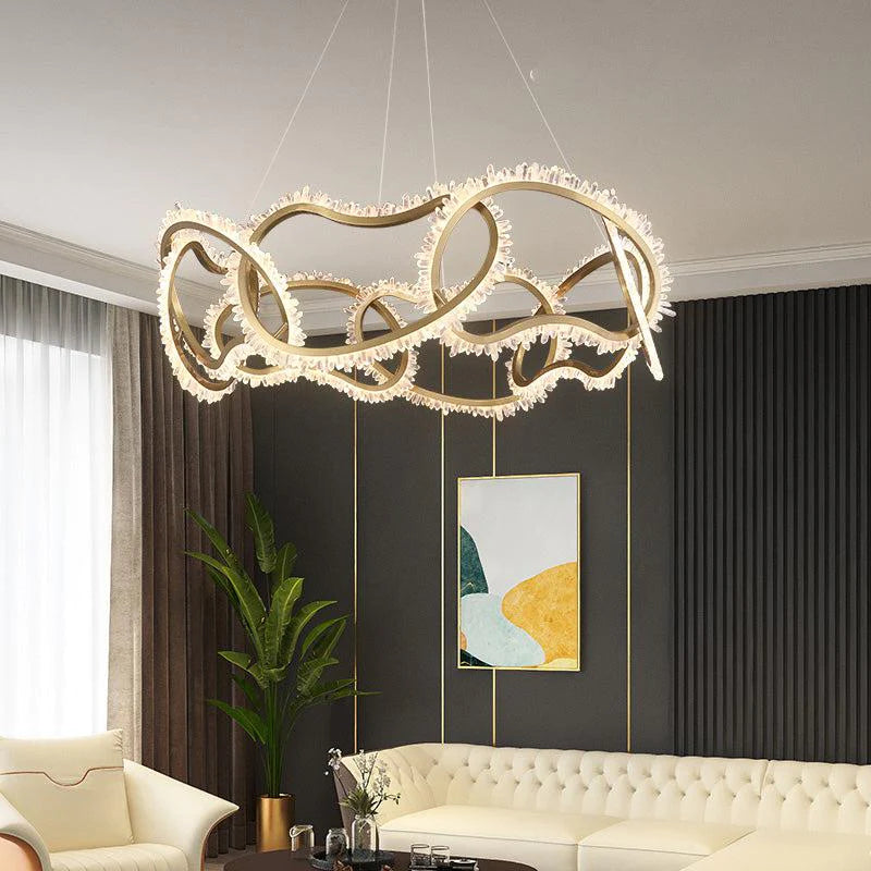 July Modern Rock Crystal Multi Ring Chandelier by Bling Lighting Studio