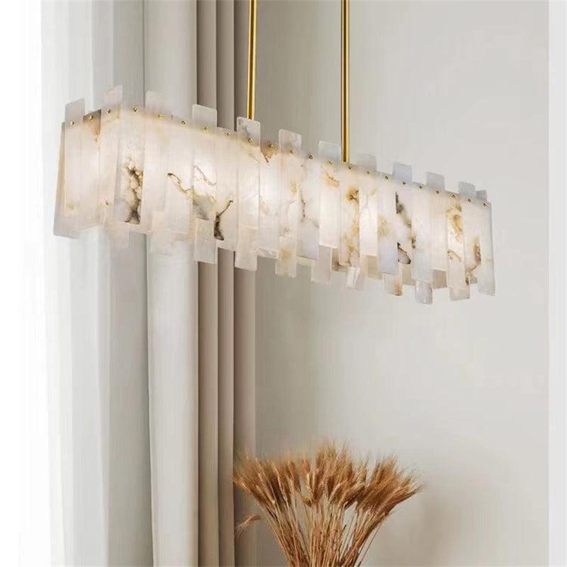 Modern Flake Alabaster Linear Chandelier by Bling Lighting Studio