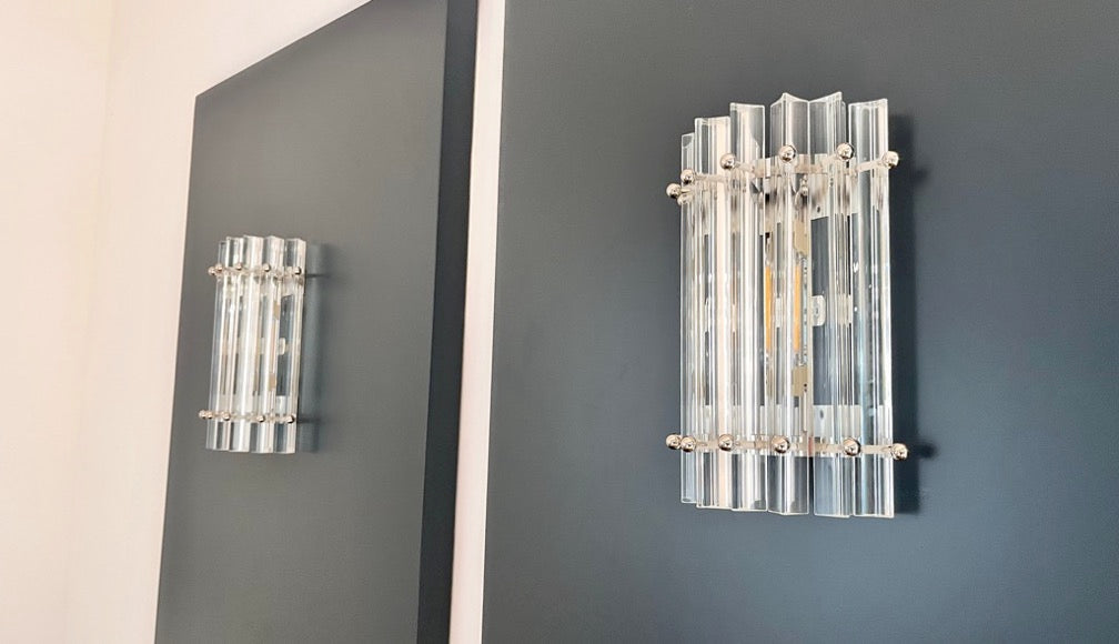 Murano Wall Lamp | 7 Clear Prism Glass | Set of 2