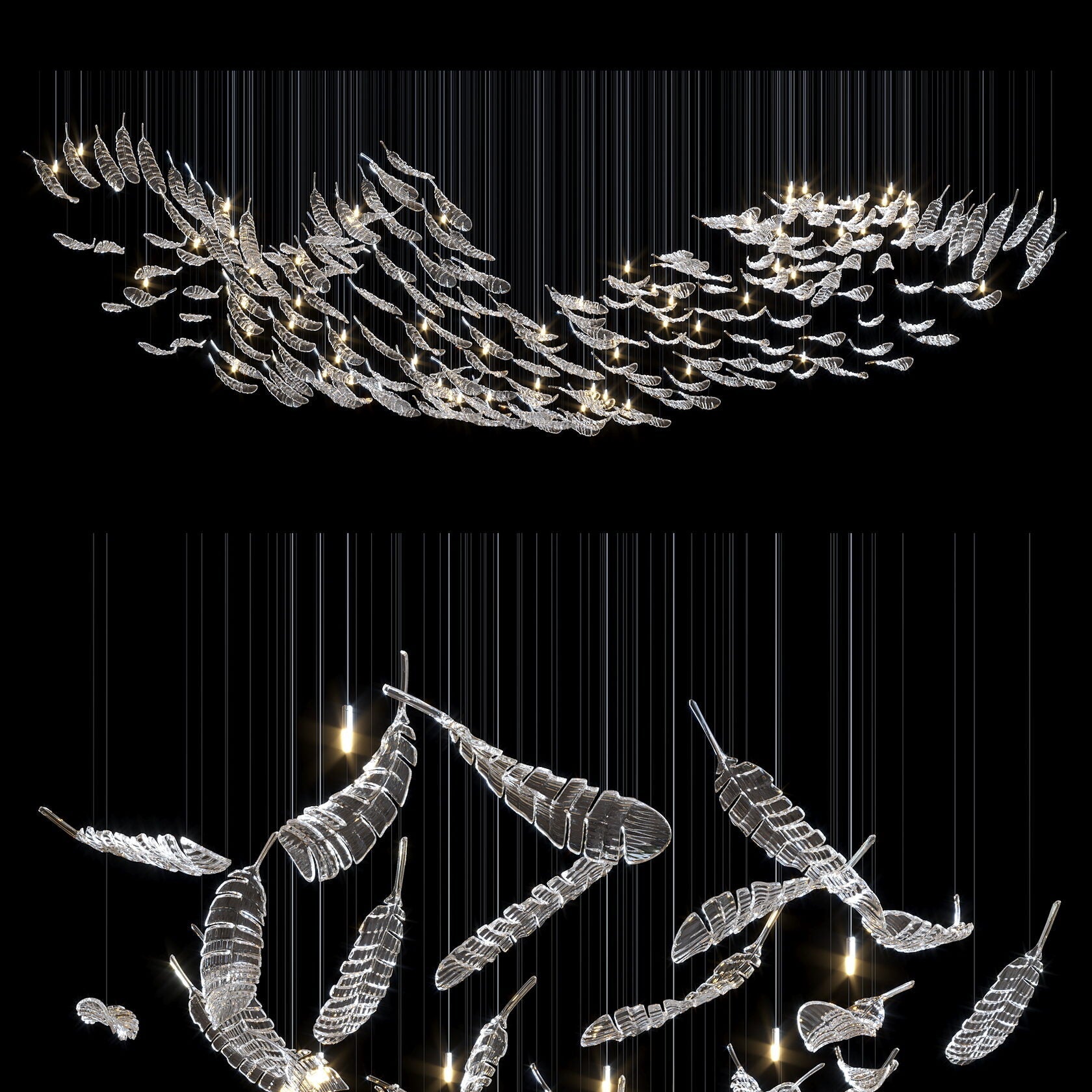 Crystal Feather Flight Chandelier