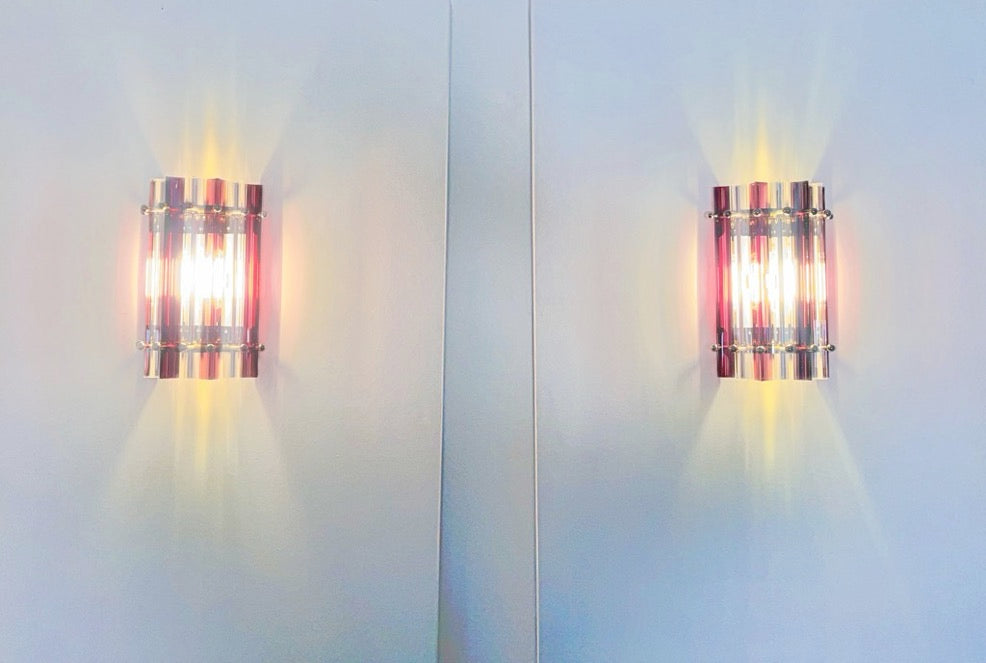 Murano Wall Lamp | 7 Clear Purple Prism Glass | Set of 2