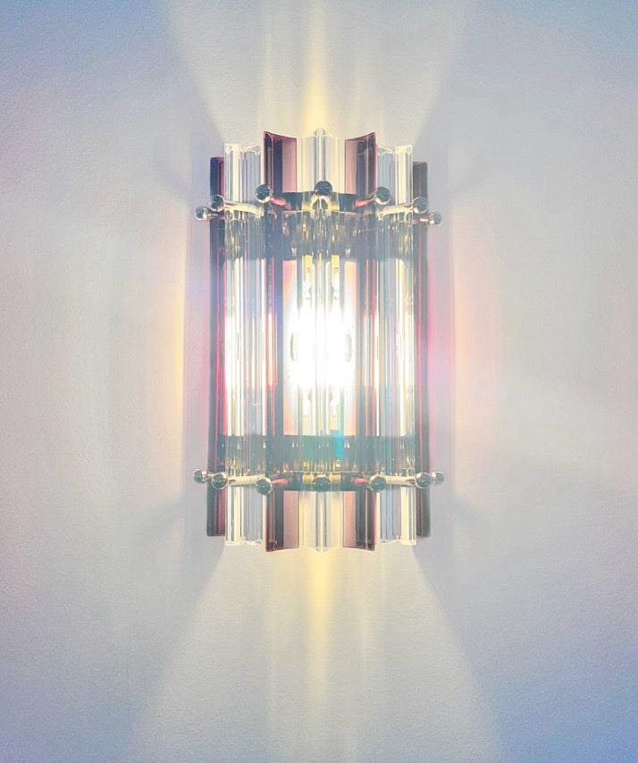 Murano Wall Lamp | 7 Clear Purple Prism Glass | Set of 2
