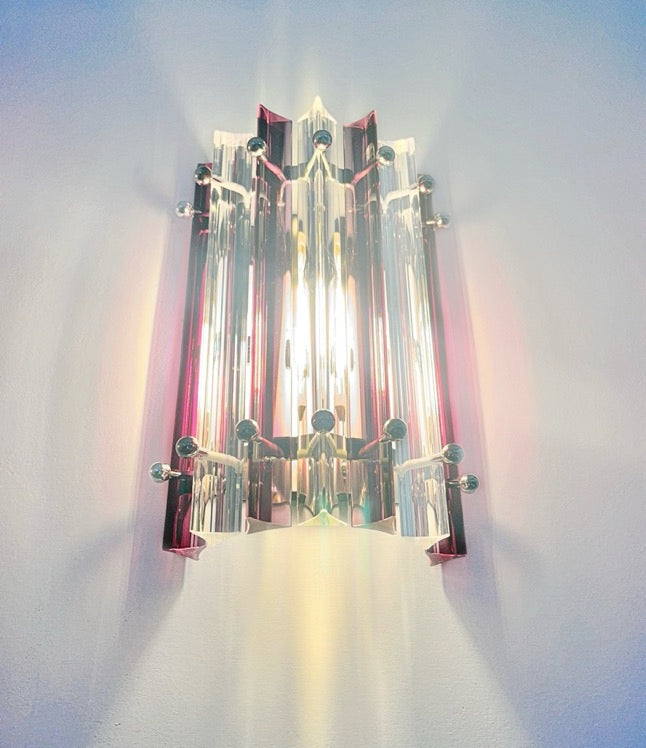 Murano Wall Lamp | 7 Clear Purple Prism Glass | Set of 2