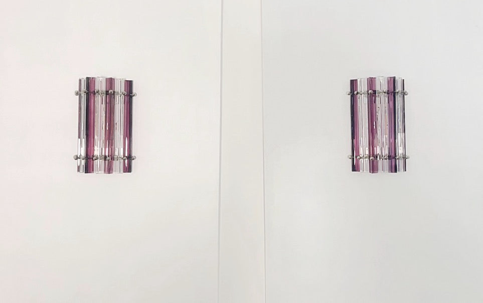 Murano Wall Lamp | 7 Clear Purple Prism Glass | Set of 2