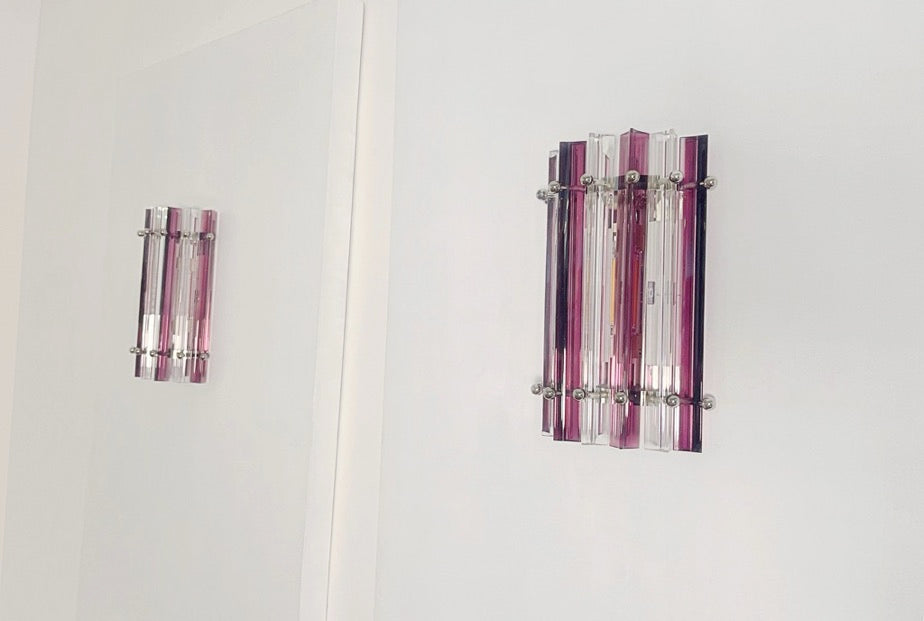 Murano Wall Lamp | 7 Clear Purple Prism Glass | Set of 2