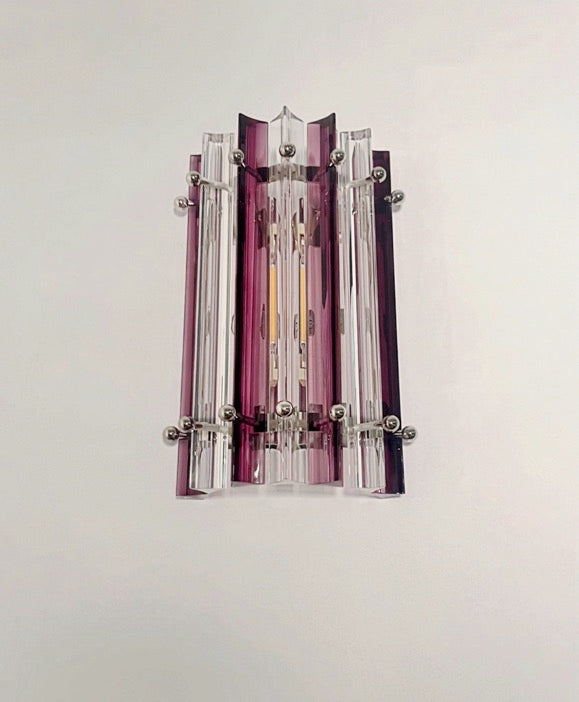 Murano Wall Lamp | 7 Clear Purple Prism Glass | Set of 2
