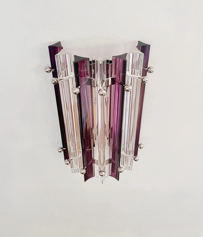 Murano Wall Lamp | 7 Clear Purple Prism Glass | Set of 2