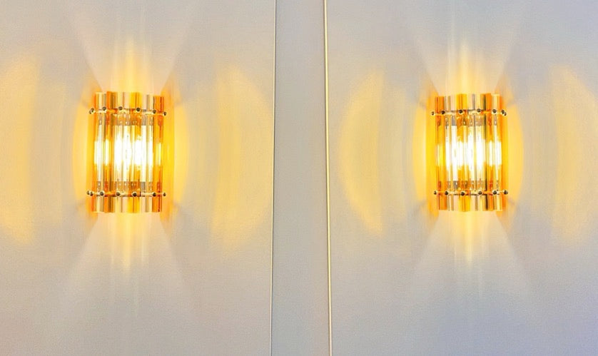 Murano Wall Lamp | 7 Clear Yellow Prism Glass | Set of 2