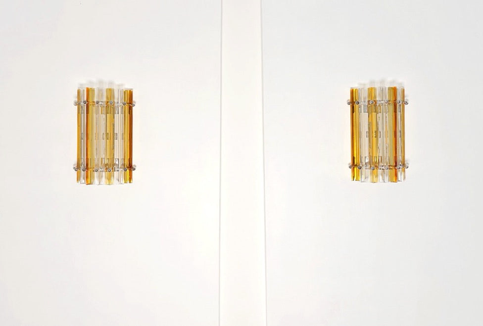 Murano Wall Lamp | 7 Clear Yellow Prism Glass | Set of 2