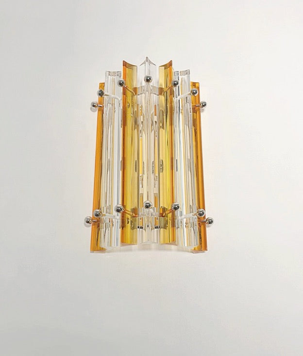 Murano Wall Lamp | 7 Clear Yellow Prism Glass | Set of 2