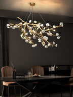 Post-Modern Art Brass and Ceramics Flower Pendant Branch Chandelier for Living/Dining Room by Bling Lighting Studio