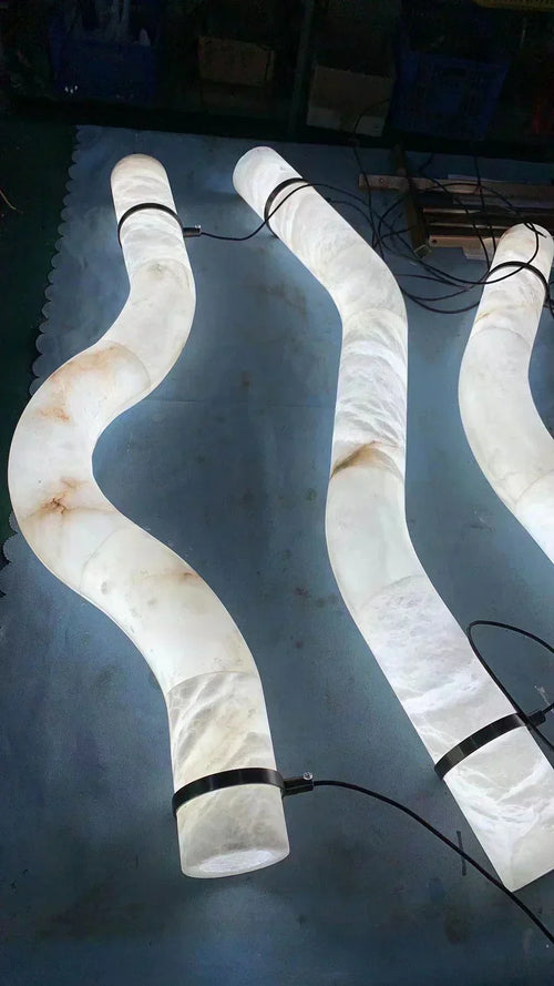 Glacera Simplicity Alabaster Curved Chandelier by Bling Lighting Studio
