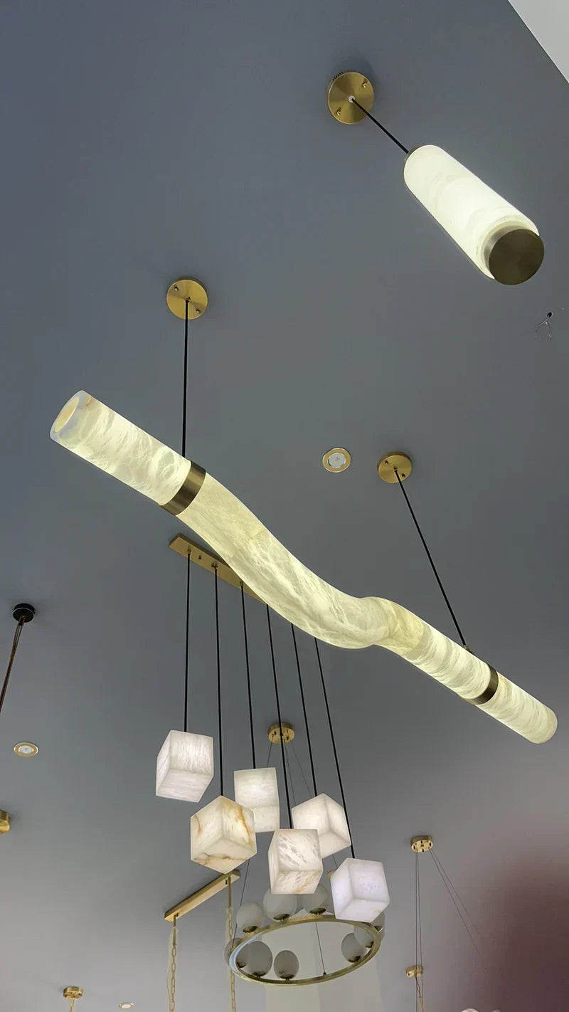 Glacera Simplicity Alabaster Curved Chandelier by Bling Lighting Studio
