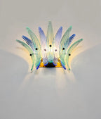 Murano Wall Lamp | 9 Blue Turquoise Palmette Glass | Set of 2