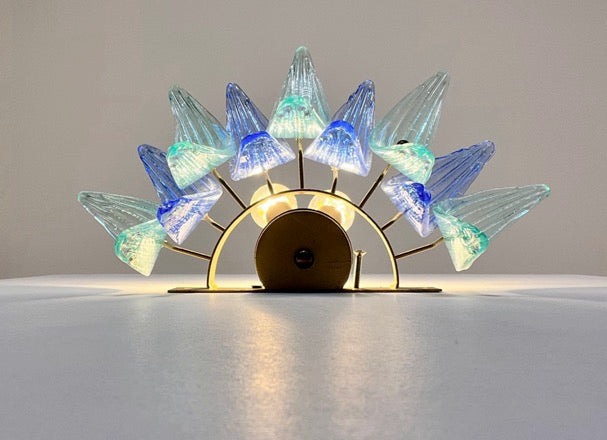 Murano Wall Lamp | 9 Blue Turquoise Palmette Glass | Set of 2