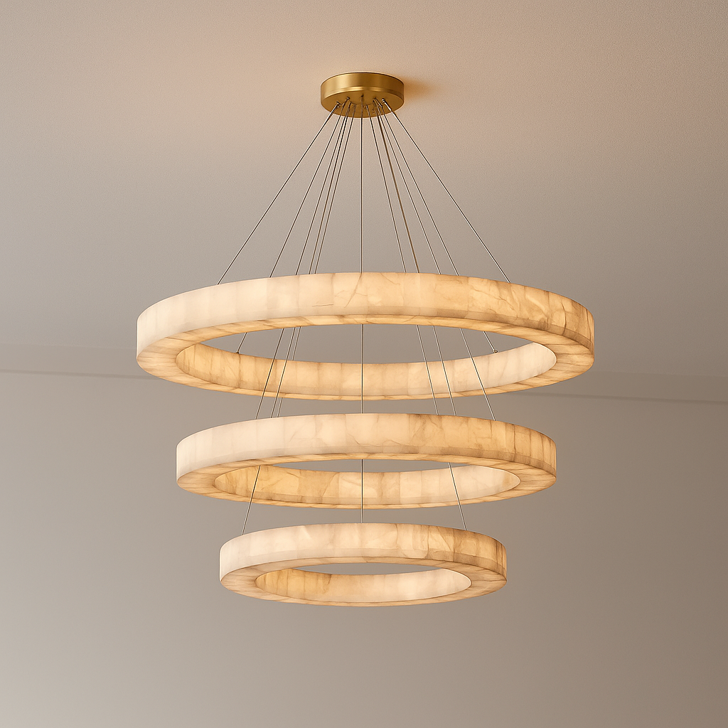 OLYRA 3-TIER ROUND ALABASTER CHANDELIER 39" 47" 59"D by Bling Lighting Studio