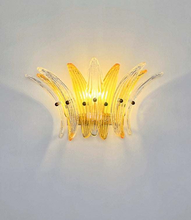 Murano Wall Lamp | 9 Clear Yellow Palmette Glass | Set of 2
