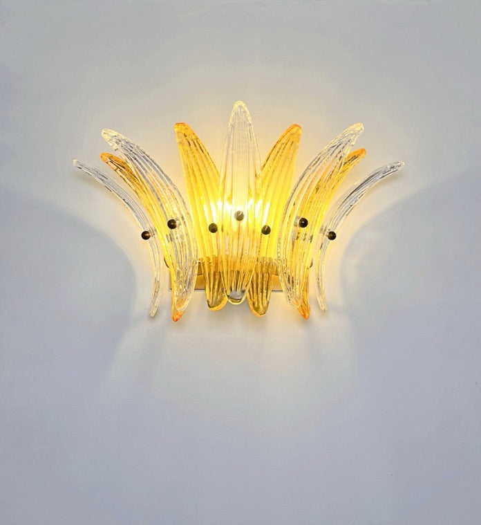 Murano Wall Lamp | 9 Clear Yellow Palmette Glass | Set of 2