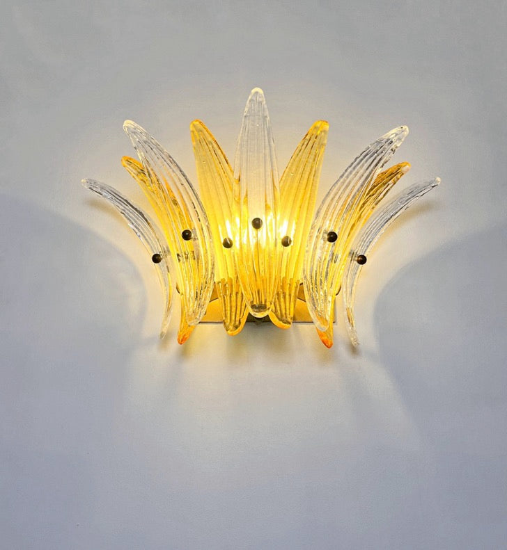 Murano Wall Lamp | 9 Clear Yellow Palmette Glass | Set of 2