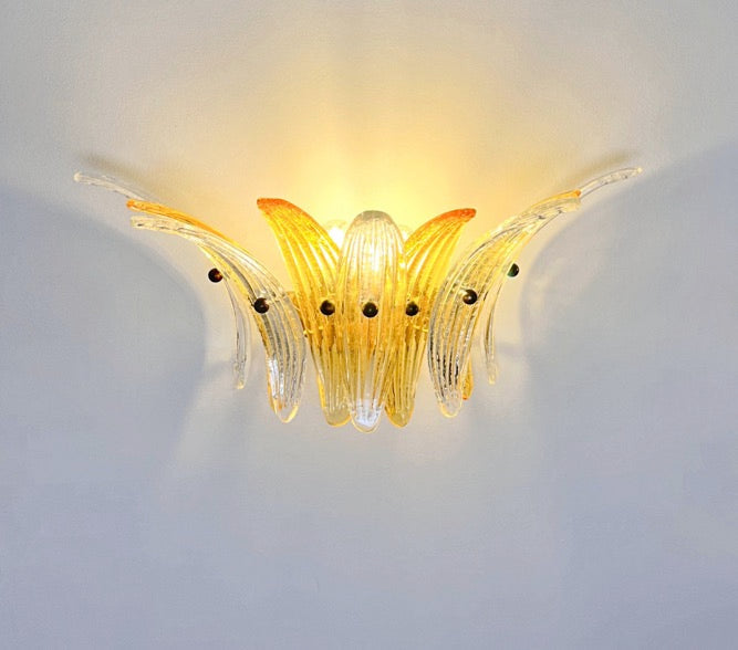 Murano Wall Lamp | 9 Clear Yellow Palmette Glass | Set of 2