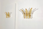 Murano Wall Lamp | 9 Clear Yellow Palmette Glass | Set of 2