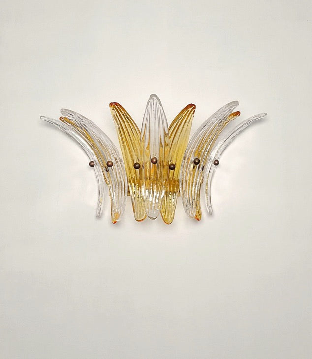 Murano Wall Lamp | 9 Clear Yellow Palmette Glass | Set of 2