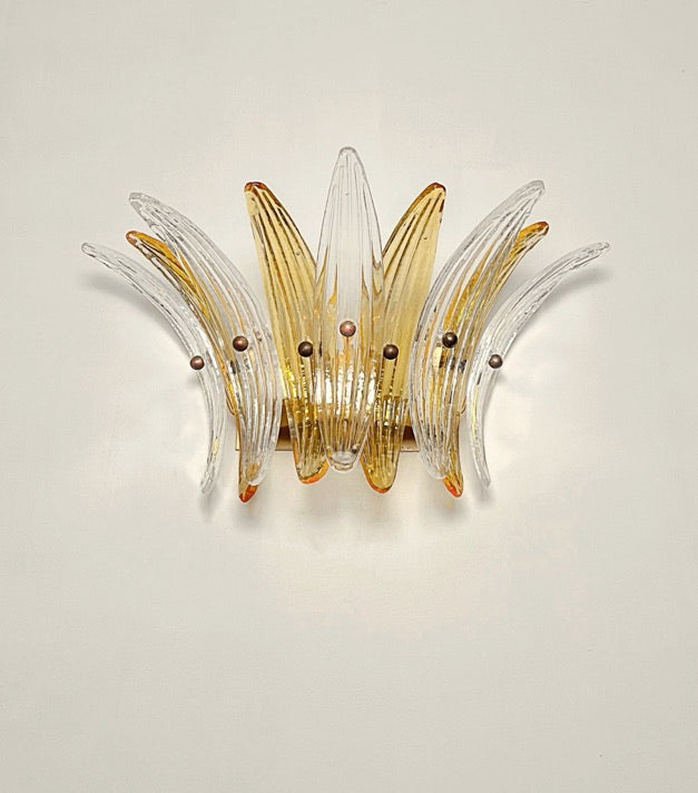 Murano Wall Lamp | 9 Clear Yellow Palmette Glass | Set of 2