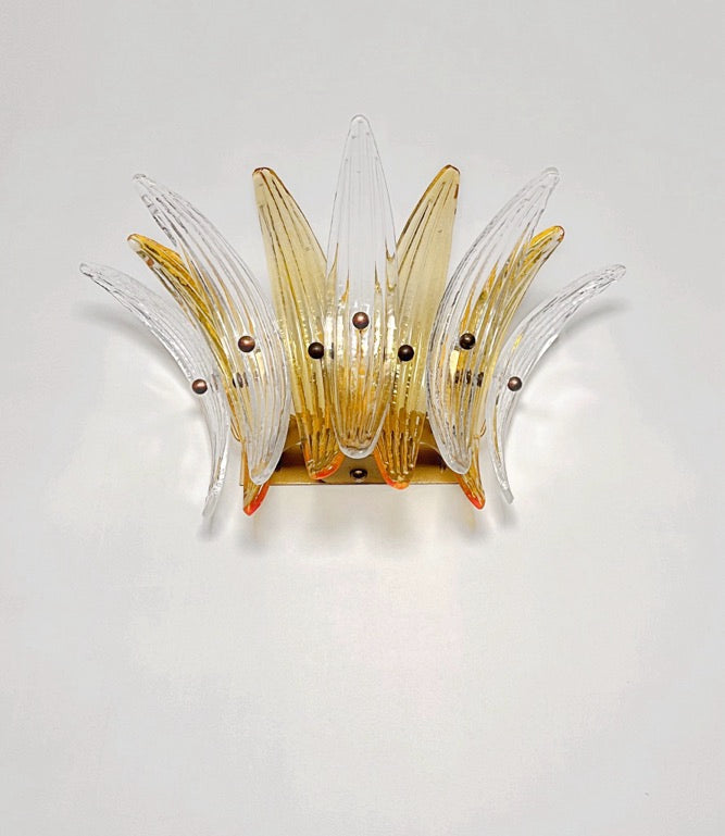 Murano Wall Lamp | 9 Clear Yellow Palmette Glass | Set of 2