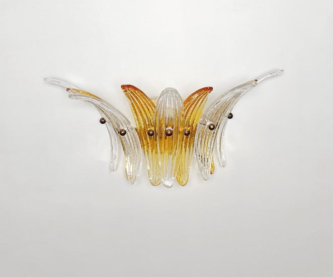 Murano Wall Lamp | 9 Clear Yellow Palmette Glass | Set of 2