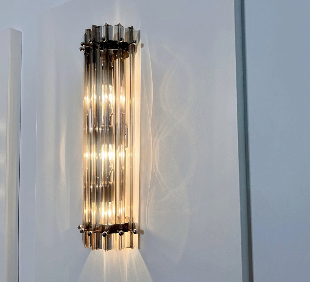 Murano Wall Lamp | 7 Clear Smoked Prism Glass | Set of 2