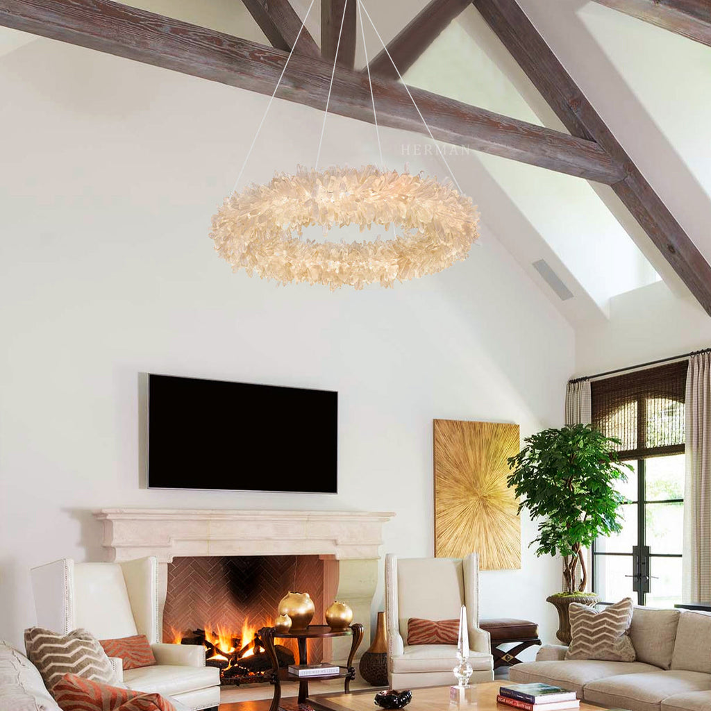 Premium 24-47 Inch Round Clear Geode Quartz Crystal Ring Pendant Light Modern Chandelier for Living Room product image
