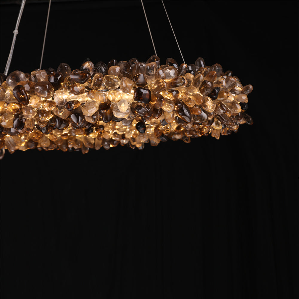 Multiple Size Modern Smoky Rock Crystal Halo LED Chandelier Pendant Light by Bling Lighting Studio