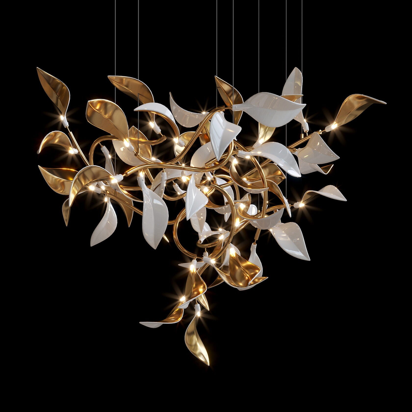 White Gold Leaf Vine Chandelier