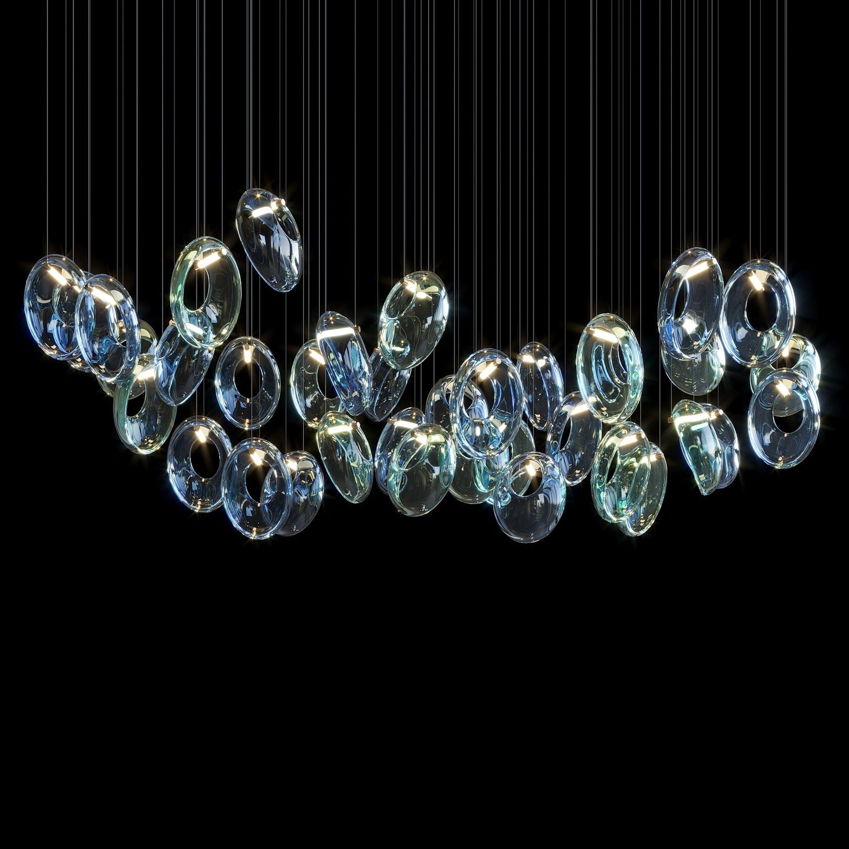 Blue Glass Ring Cluster Chandelier