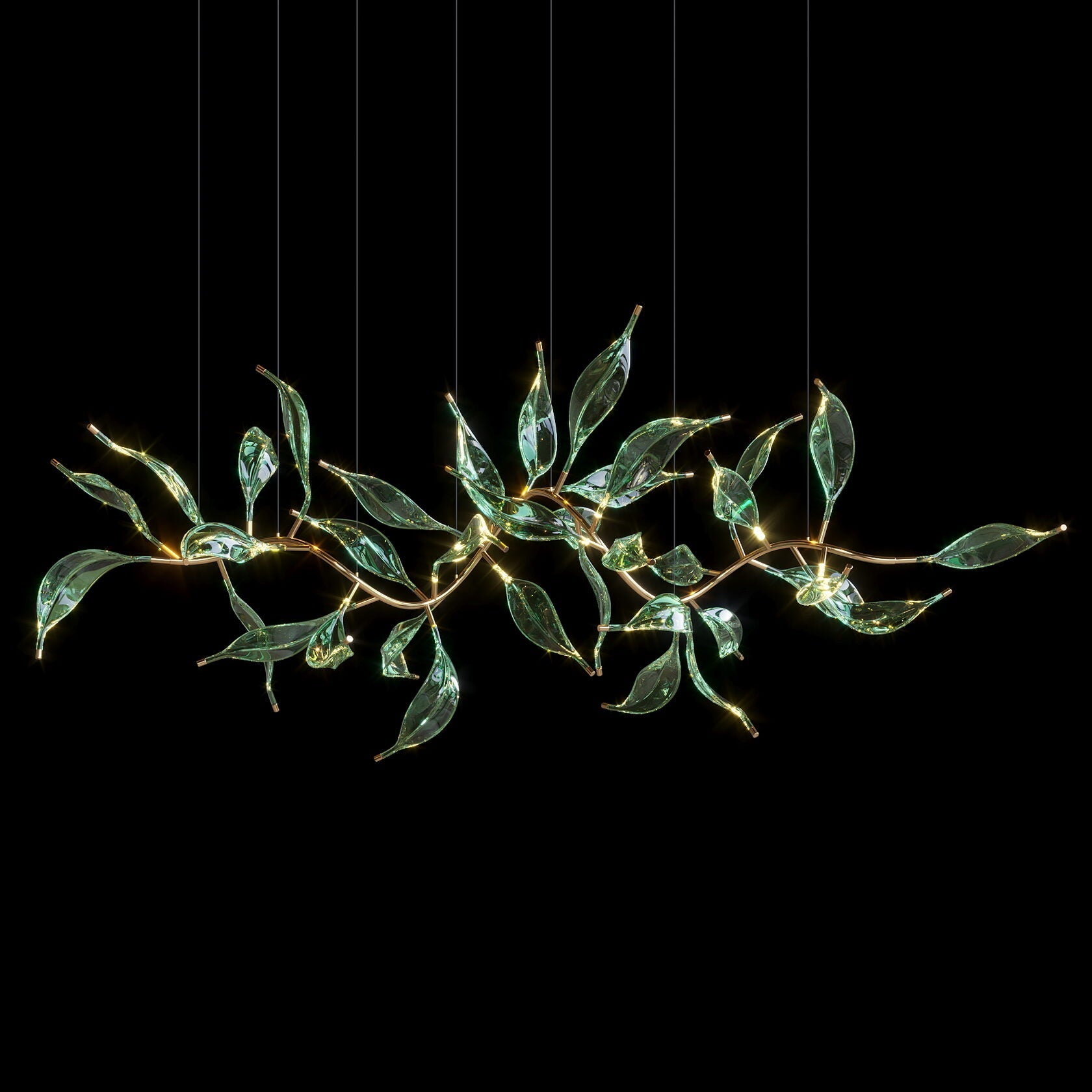 Green Glass Leaf Vine Chandelier
