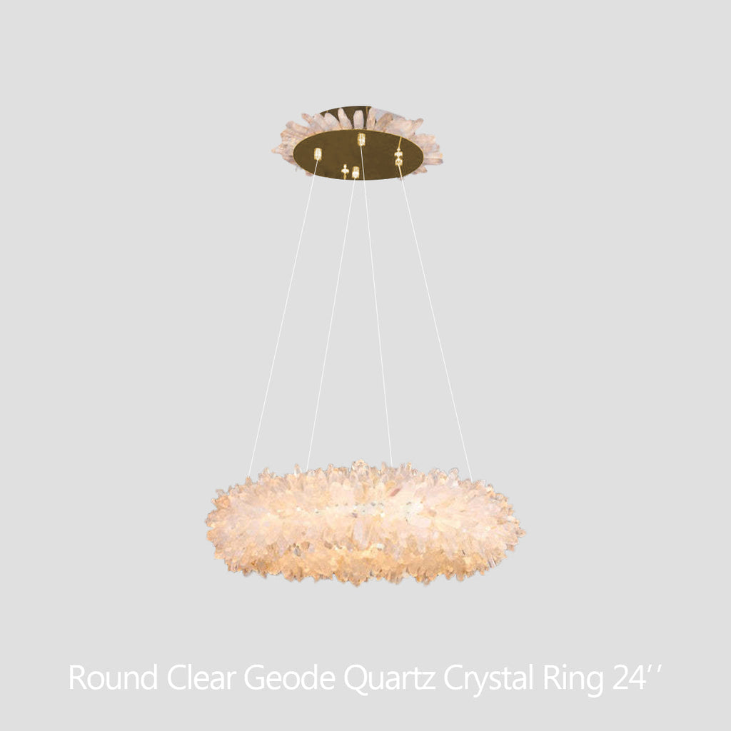 Premium 24-47 Inch Round Clear Geode Quartz Crystal Ring Pendant Light Modern Chandelier for Living Room product image