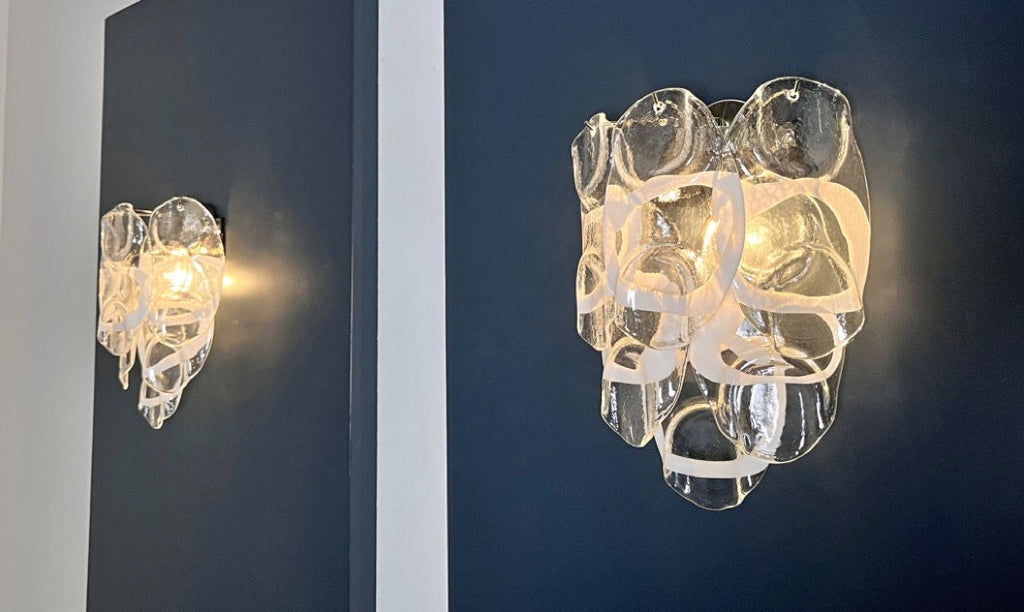 Murano Wall Lamp | 6 White Crostoli Glass | Set of 2