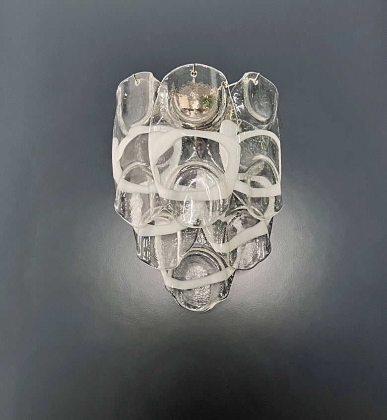 Murano Wall Lamp | 6 White Crostoli Glass | Set of 2