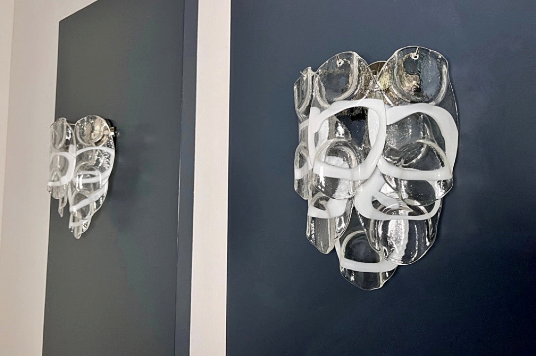 Murano Wall Lamp | 6 White Crostoli Glass | Set of 2