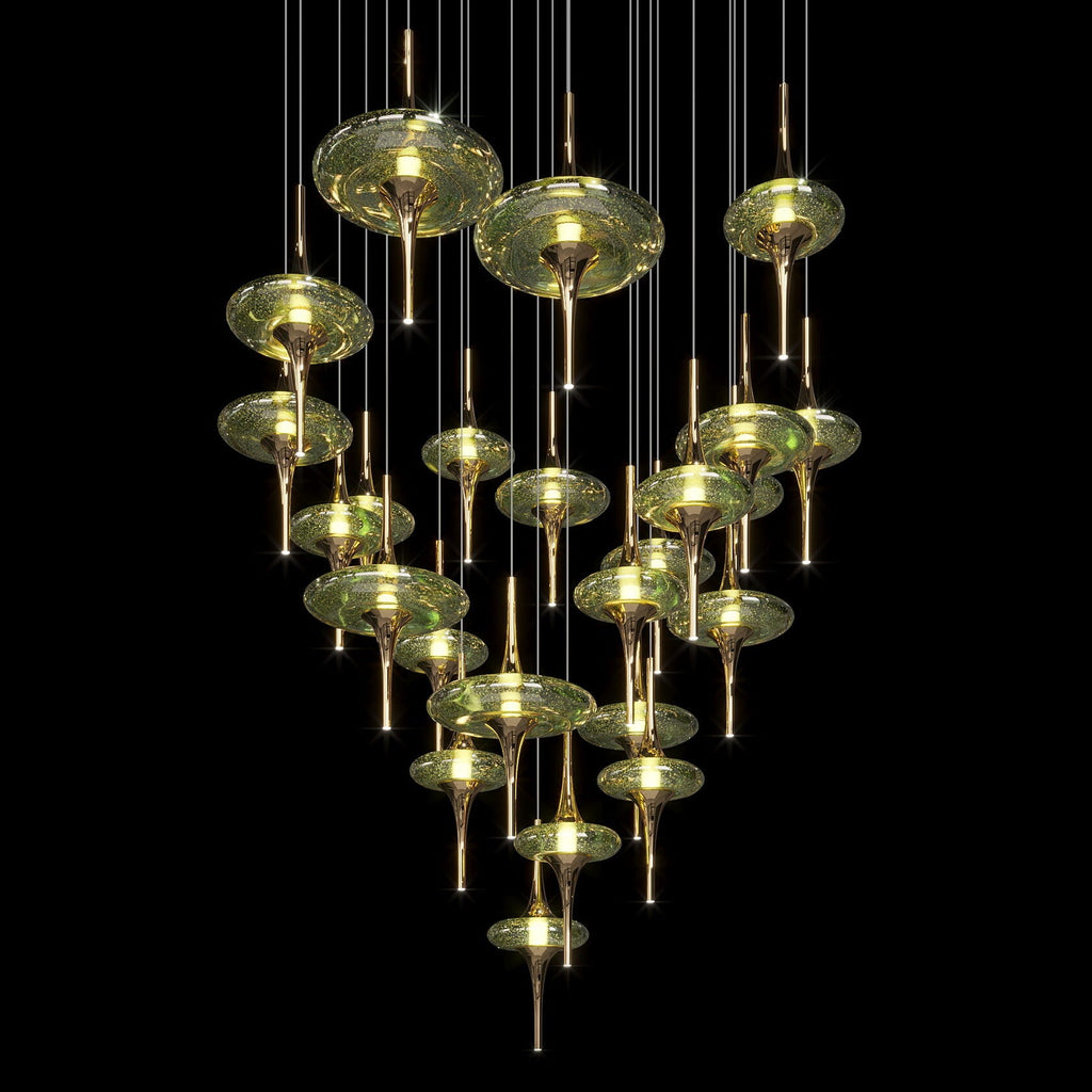 Green Glass Saucer Chandelier