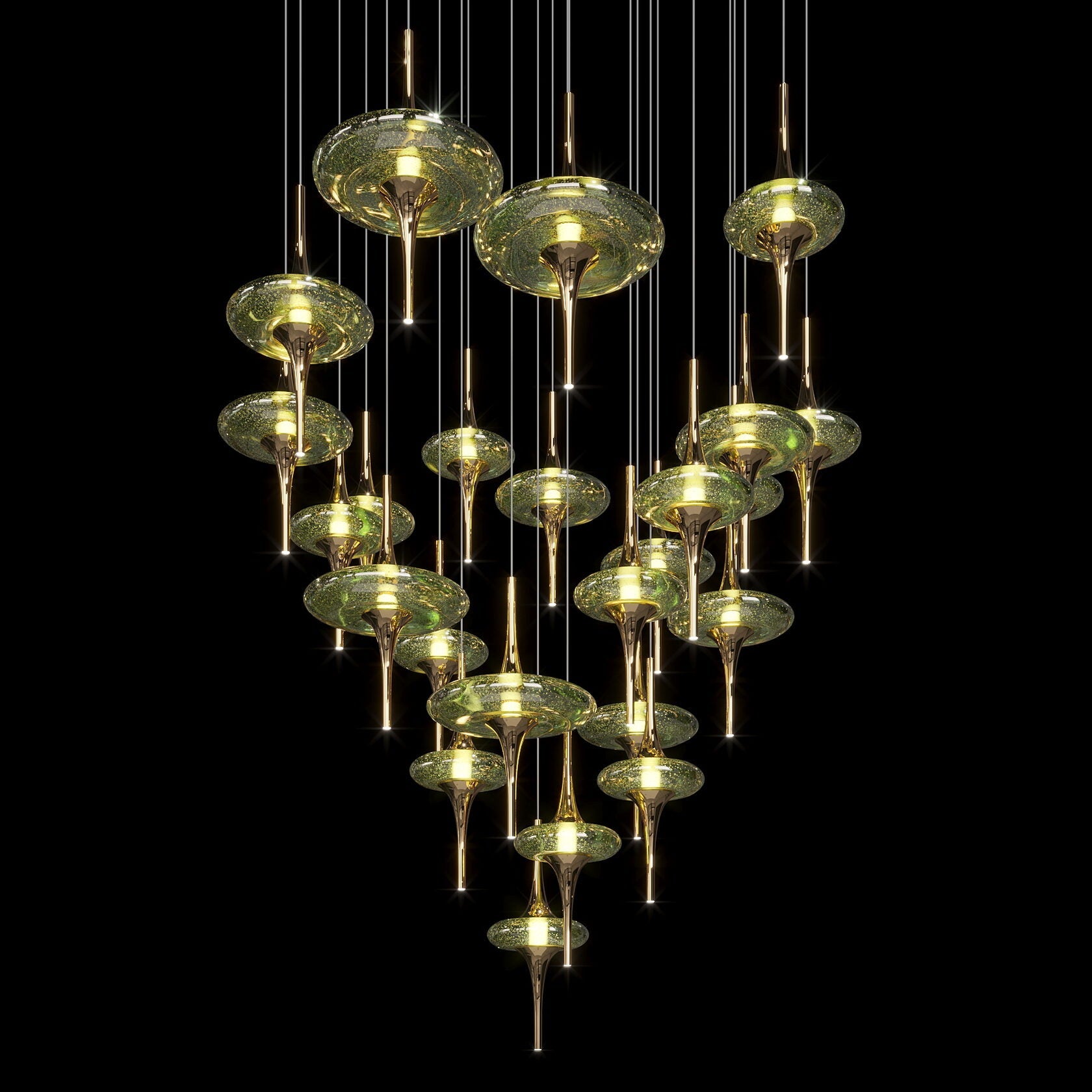 Green Glass Saucer Chandelier