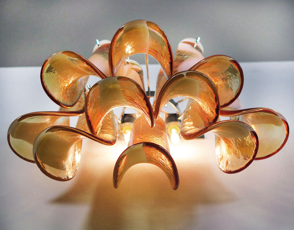 Murano Wall Lamp | 10 Caramel-Coloured Petal Glass | Set of 2