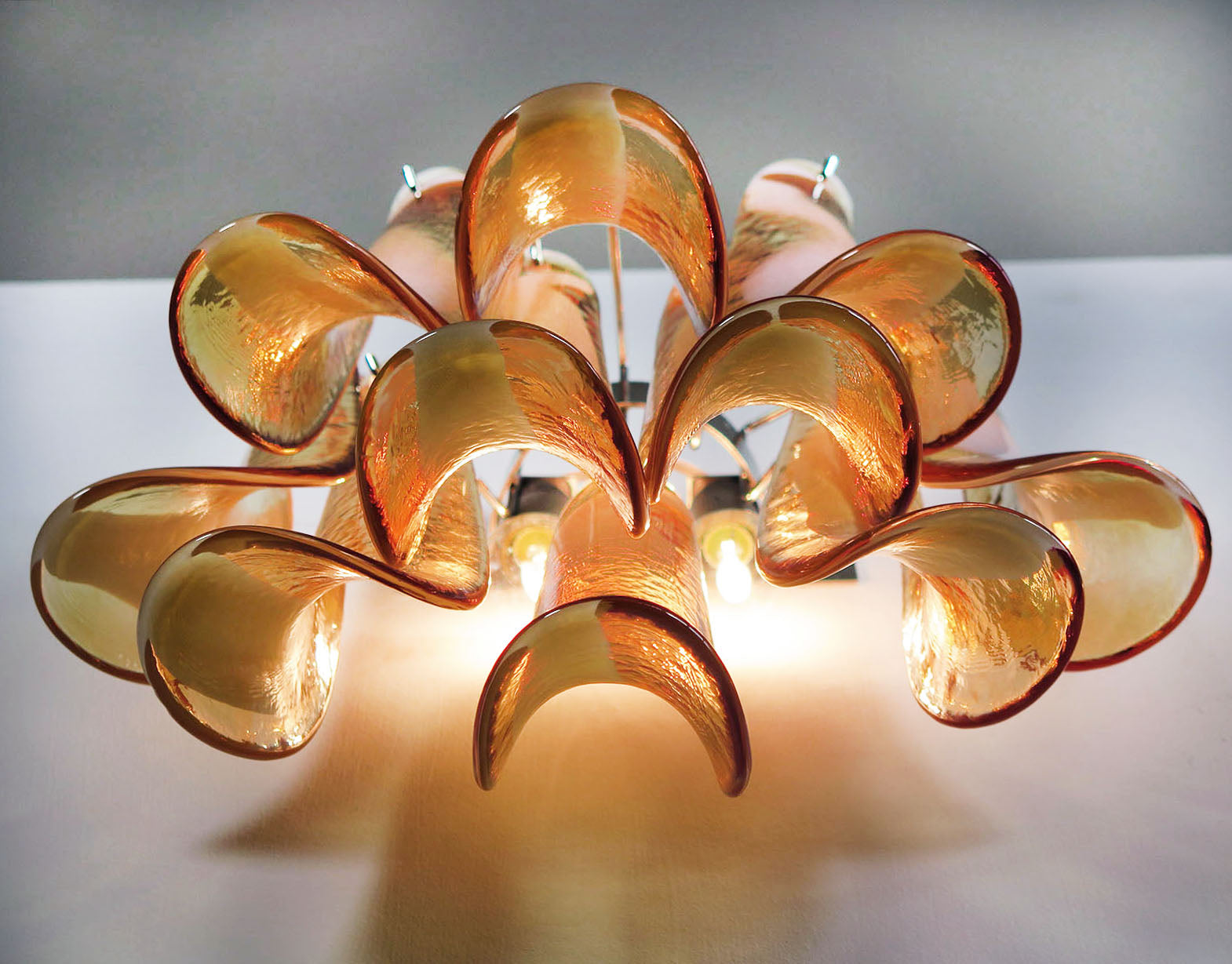 Murano Wall Lamp | 10 Caramel-Coloured Petal Glass | Set of 2