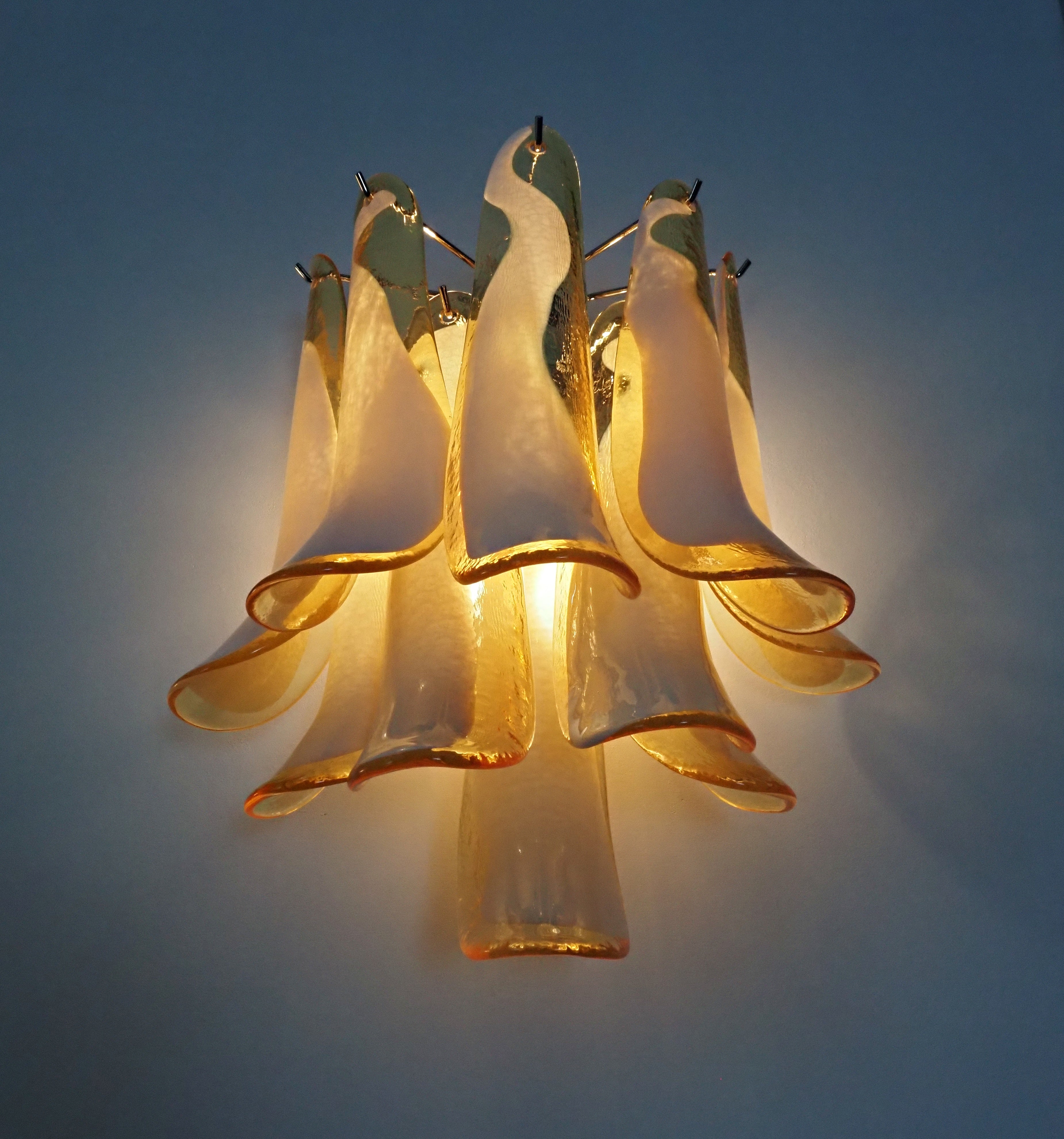 Murano Wall Lamp | 10 Caramel-Coloured Petal Glass | Set of 2